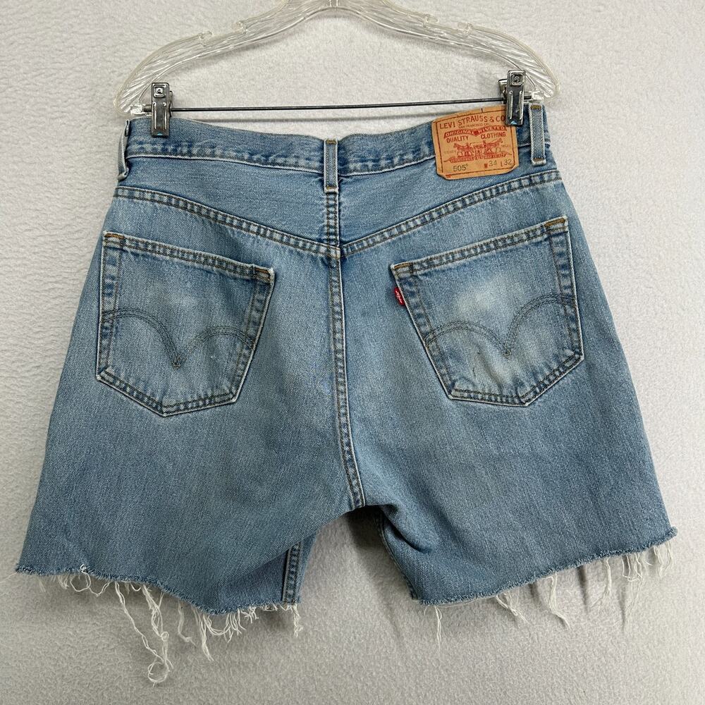 LEVIS Shorts Mens 34 505 Cut Off Fringe Denim Red Tab 5 Pocket Cotton Blue